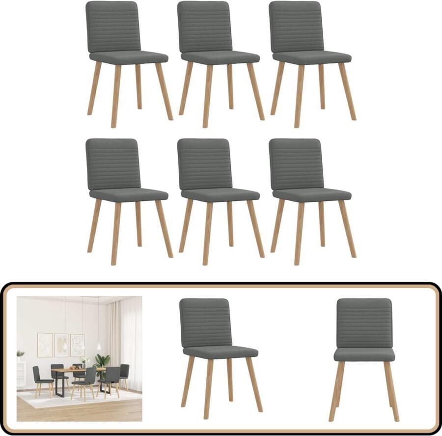 VidaXL Eetkamerstoelen 6 stuks Donkergrijs Stof Eettafelstoel Eetkamerstoel Donkere Stoel Comfortabele Stoel Modern Meubilair