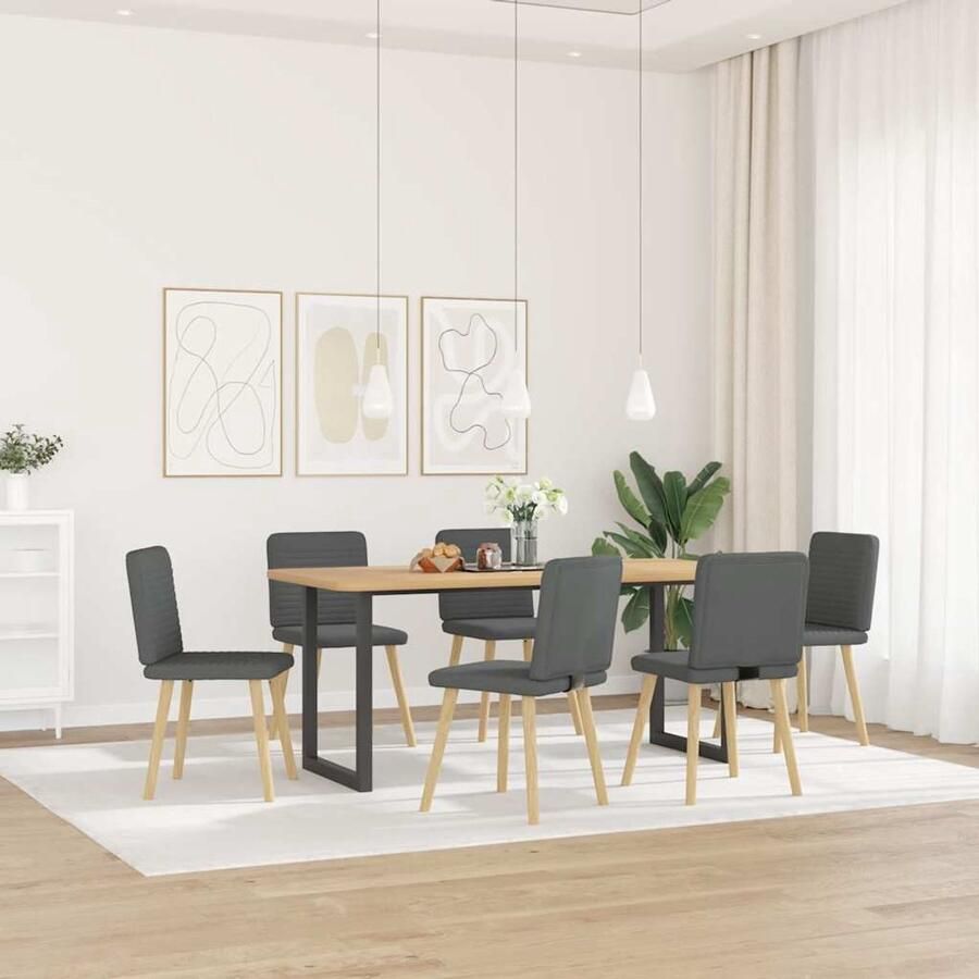 VidaXL Eetkamerstoelen 6 stuks Donkergrijs Stof Eettafelstoel Eetkamerstoel Donkere Stoel Comfortabele Stoel Modern Meubilair - Foto 2