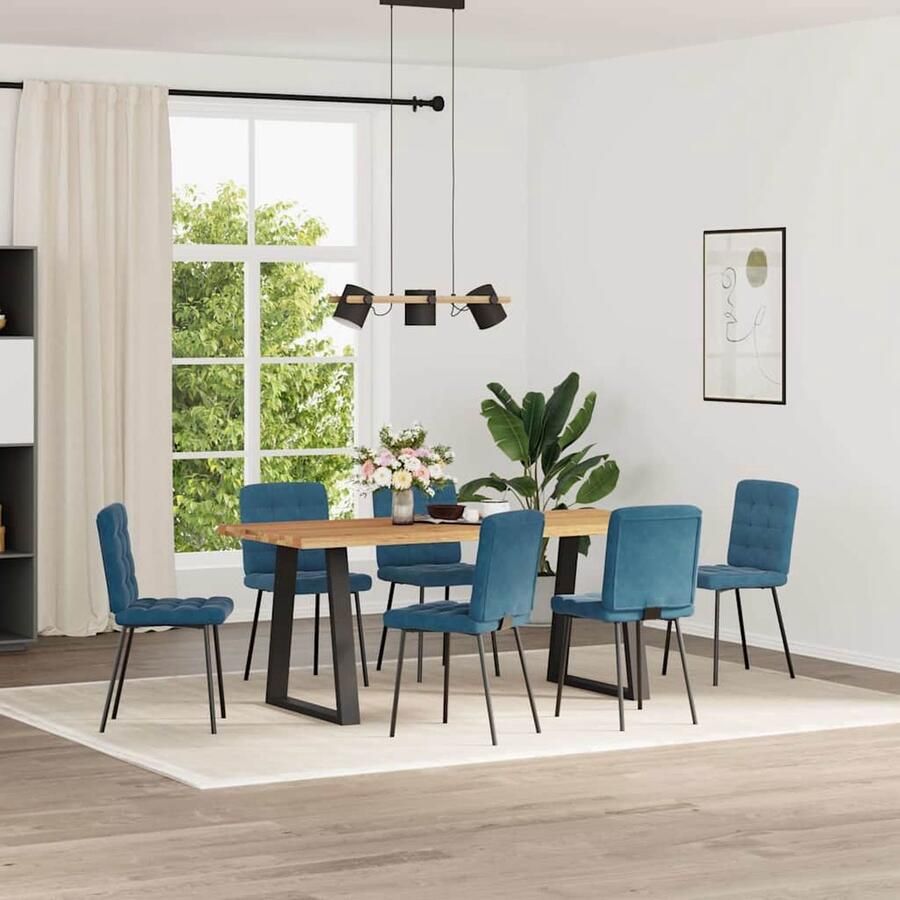 VidaXL Eetkamerstoelen 6 stuks Fluweel Blauw Eetzitmeubel Eetkamerstoel Velours Stoel Blauwe Stoel Luxe Stoel - Foto 2