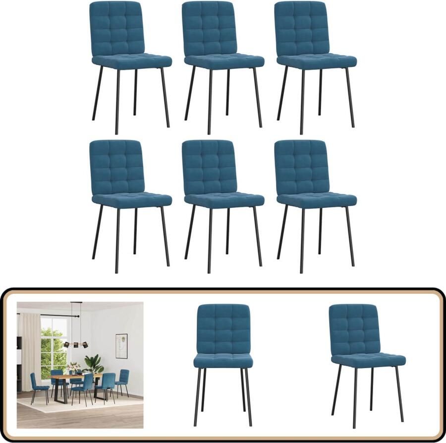 VidaXL Eetkamerstoelen 6 stuks Fluweel Blauw Eetzitmeubel Eetkamerstoel Velours Stoel Blauwe Stoel Luxe Stoel