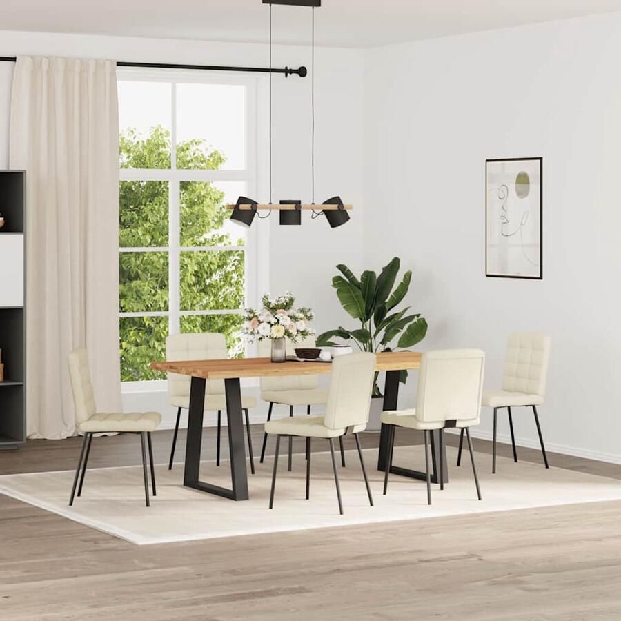 VidaXL Eetkamerstoelen 6 stuks Fluweel crèmekleurig Eettafelstoel Eetkamerstoel Velours Stoel Creme Kleur Comfortabele Stoel