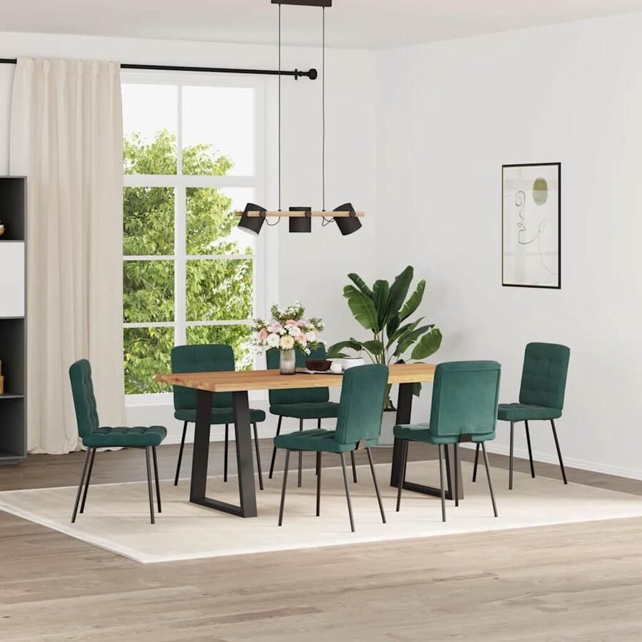 VidaXL Eetkamerstoelen 6 stuks Fluweel Donkergroen Eettafel Stoel Eetkamerstoel Velours Stoel Donkere Stoel Moderne Stoel - Foto 2