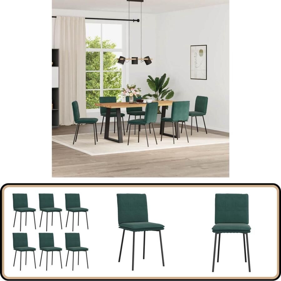VidaXL Eetkamerstoelen 6 stuks Fluweel Donkergroen Eettafelstoel Eetkamerstoel Velours Stoel Donkere Stoel Zwarte Stoel