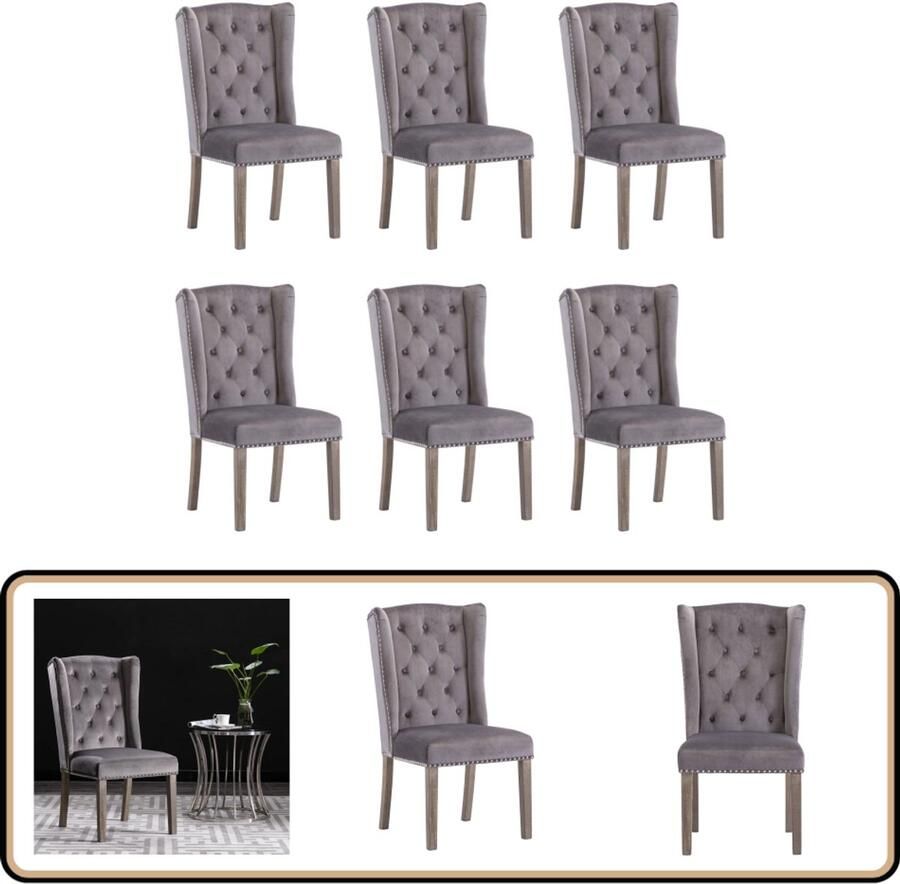 VidaXL Eetkamerstoelen 6 stuks Fluweel Grijs Eetkamerstoelen Velvet Stoel Klassieke Stoel Grijze Stoel Dining Chairs