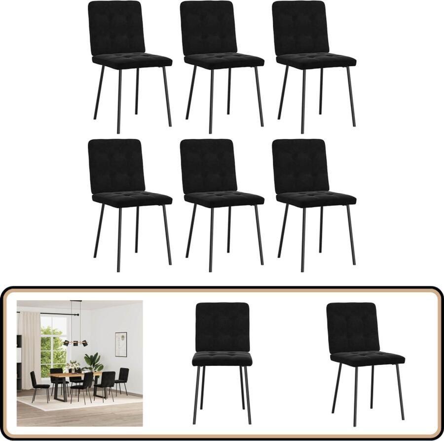 VidaXL Eetkamerstoelen 6 stuks Fluweel Zwart Eetkamerstoelen Velours Stoel Zwarte Stoel Luxe Stoel Comfortabele Stoel