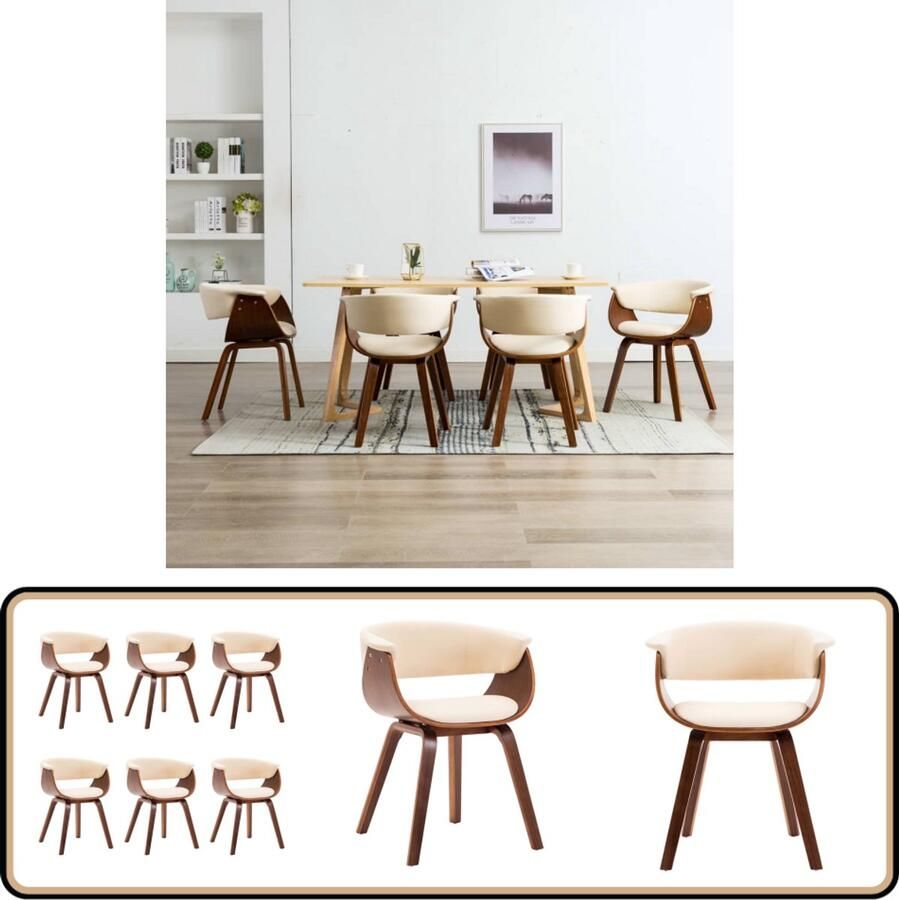 VidaXL Eetkamerstoelen 6 stuks Gebogen hout & kunstleer Eettafel Stoelen Eetkamerstoelen Set Kunstleder Meubels Vintage Stoelen Moderne Stoelen