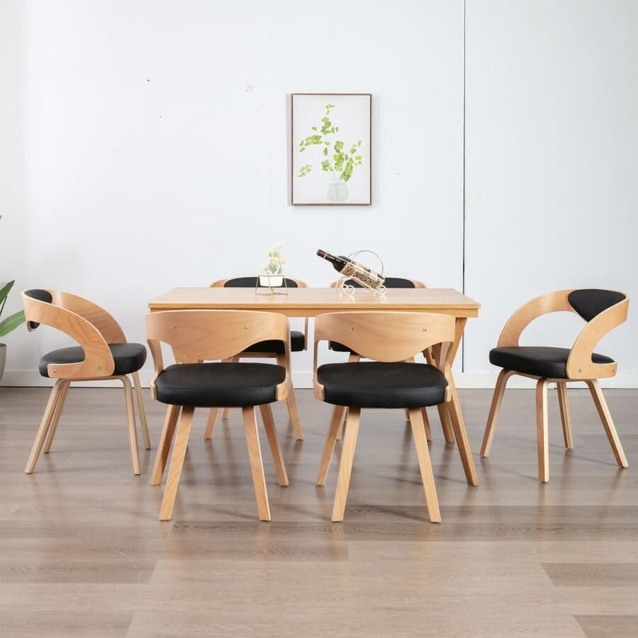 VidaXL Eetkamerstoelen 6 stuks Gebogen hout Zwart Eettafelstoel Eetkamerstoel Zwarte Stoel Moderne Stoel Stijlvolle Stoel Comfortabele Stoel Set Van Zes Stoelen Kunstleder Stoel Houten Frame Salontafelstoel - Foto 2