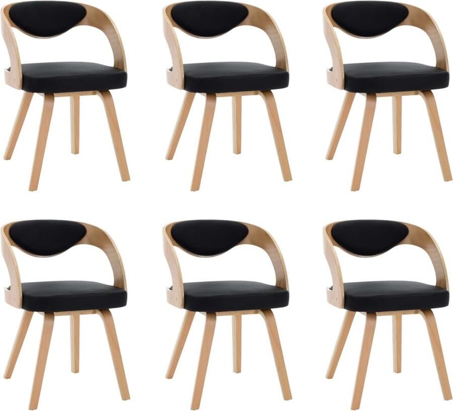 VidaXL Eetkamerstoelen 6 stuks Gebogen hout Zwart Eettafelstoel Eetkamerstoel Zwarte Stoel Moderne Stoel Stijlvolle Stoel Comfortabele Stoel Set Van Zes Stoelen Kunstleder Stoel Houten Frame Salontafelstoel