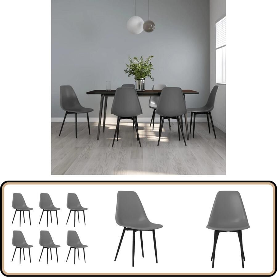 VidaXL Eetkamerstoelen 6 stuks Grijs PP Minimalistische Eetkamerstoelen Grijze Eetkamerstoelen Set Ergonomische Eetkamerstoelen Design Eetkamerstoelen