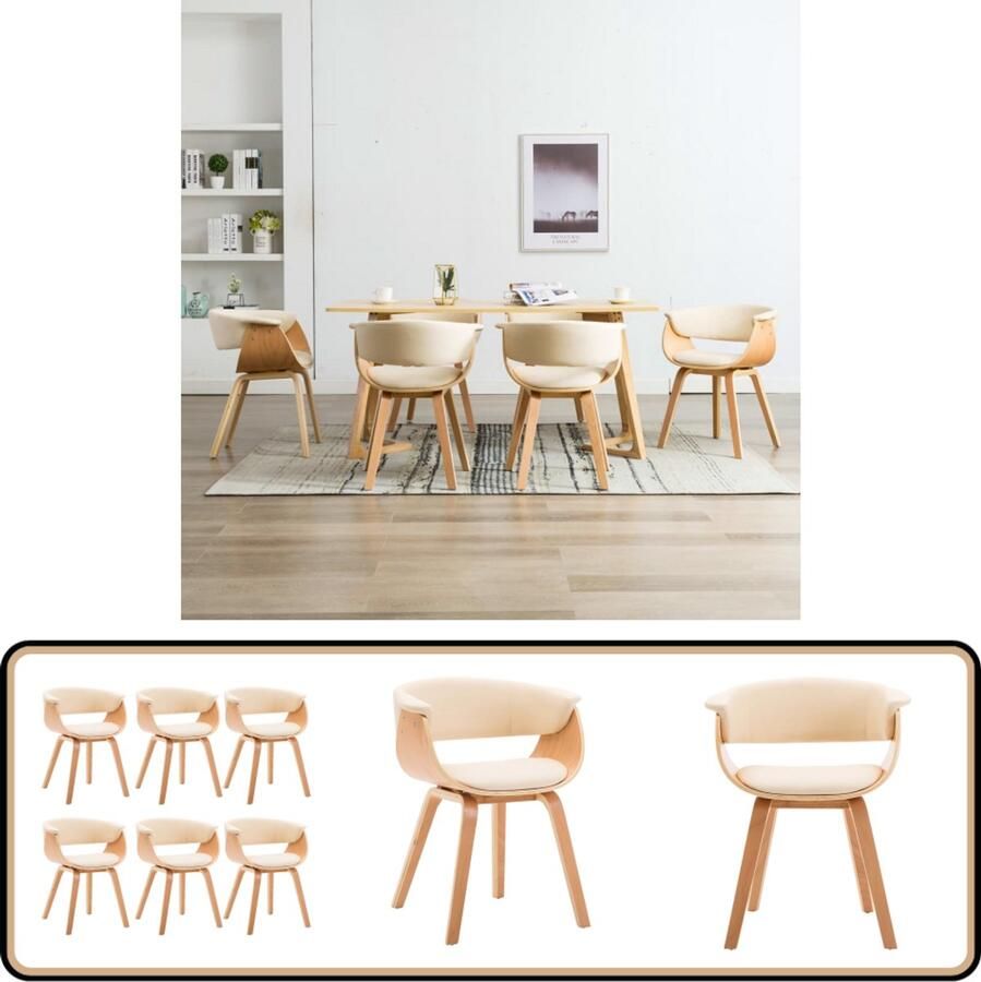 VidaXL Eetkamerstoelen 6 stuks Hout en Kunstleer Eetkamerstoelen Kunstleder Meubels Creme Meubels Bruine Meubels Dining Chairs Set Van Zes Stoelen Moderne Eetkamerstoelen Comfortabele Stoelen