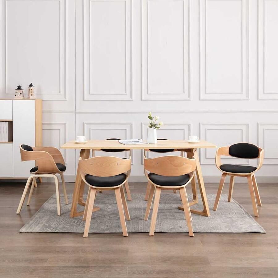 VidaXL Eetkamerstoelen 6 stuks Kunstleer en Hout Eetkamerstoelen Kunstleder Meubels Houten Stoelen Zwarte Stoelen Salontafel Dining Chairs Black Furniture - Foto 2