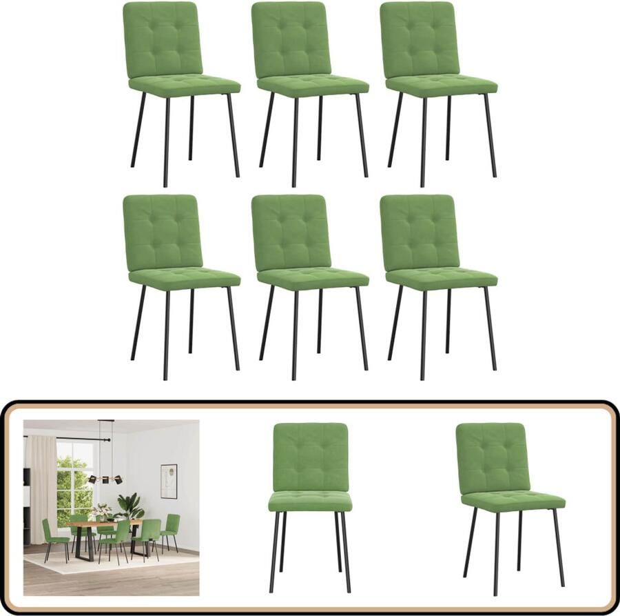VidaXL Eetkamerstoelen 6 stuks lichtgroen fluweel Eettafelstoel Eetkamerstoel Velours Stoel Groene Stoel Moderne Stoel