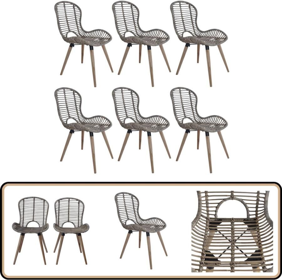 VidaXL Eetkamerstoelen 6 stuks Natuurlijk Rattan Bruin Eetkamerstoelen Rattan Stoelen Bruine Stoelen Set Van 6 Stoelen Retro Stoelen