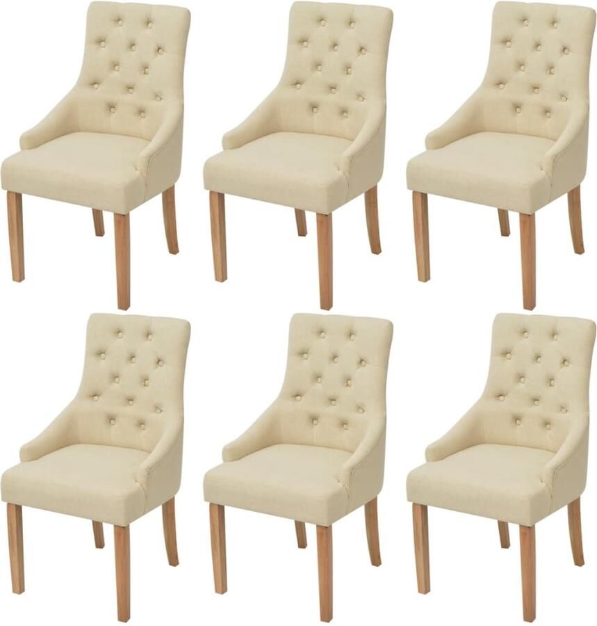 VidaXL Eetkamerstoelen 6 stuks Stof Crème Eettafelstoel Eetkamerstoel Luxe Stoel Comfortabele Stoel Creme Fauteuil Houten Poot Polyester Stoffering Dining Chair Living Room Chair - Foto 2