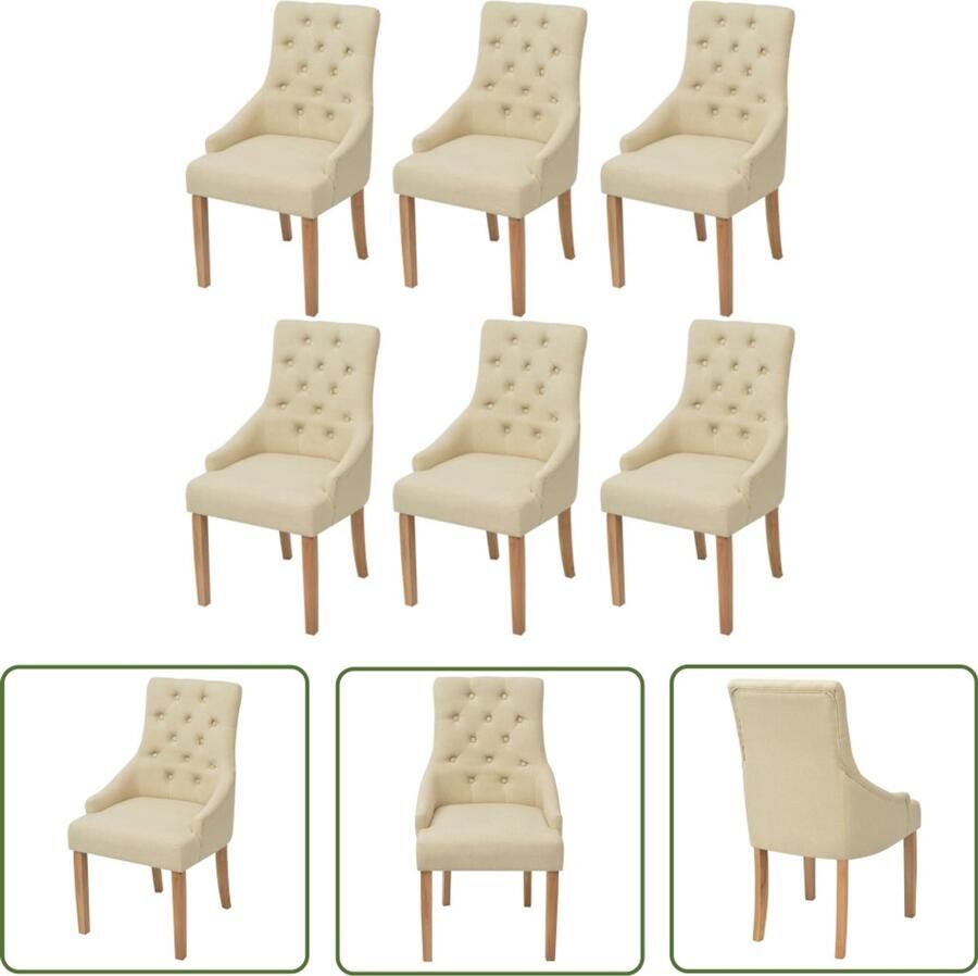 VidaXL Eetkamerstoelen 6 stuks Stof Crème Eettafelstoel Eetkamerstoel Luxe Stoel Comfortabele Stoel Creme Fauteuil Houten Poot Polyester Stoffering Dining Chair Living Room Chair