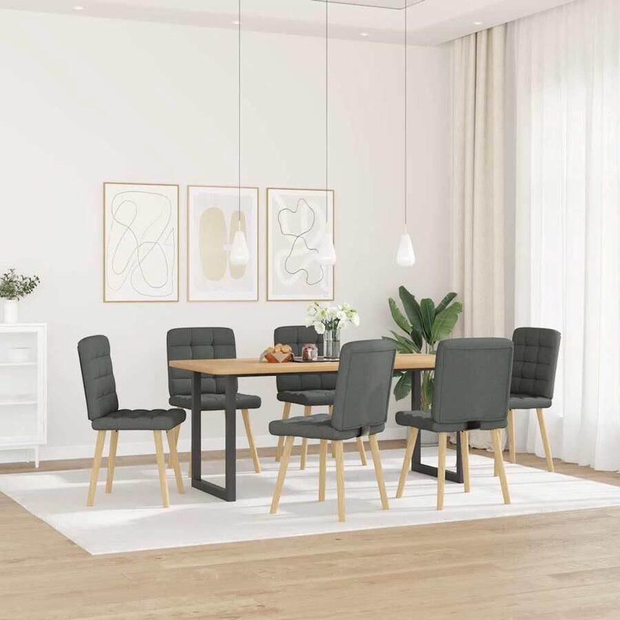 VidaXL Eetkamerstoelen 6 stuks Stof Donkergrijs Eettafelstoel Eetkamerstoel Donkere Stoel Moderne Stoel Comfortabele Stoel