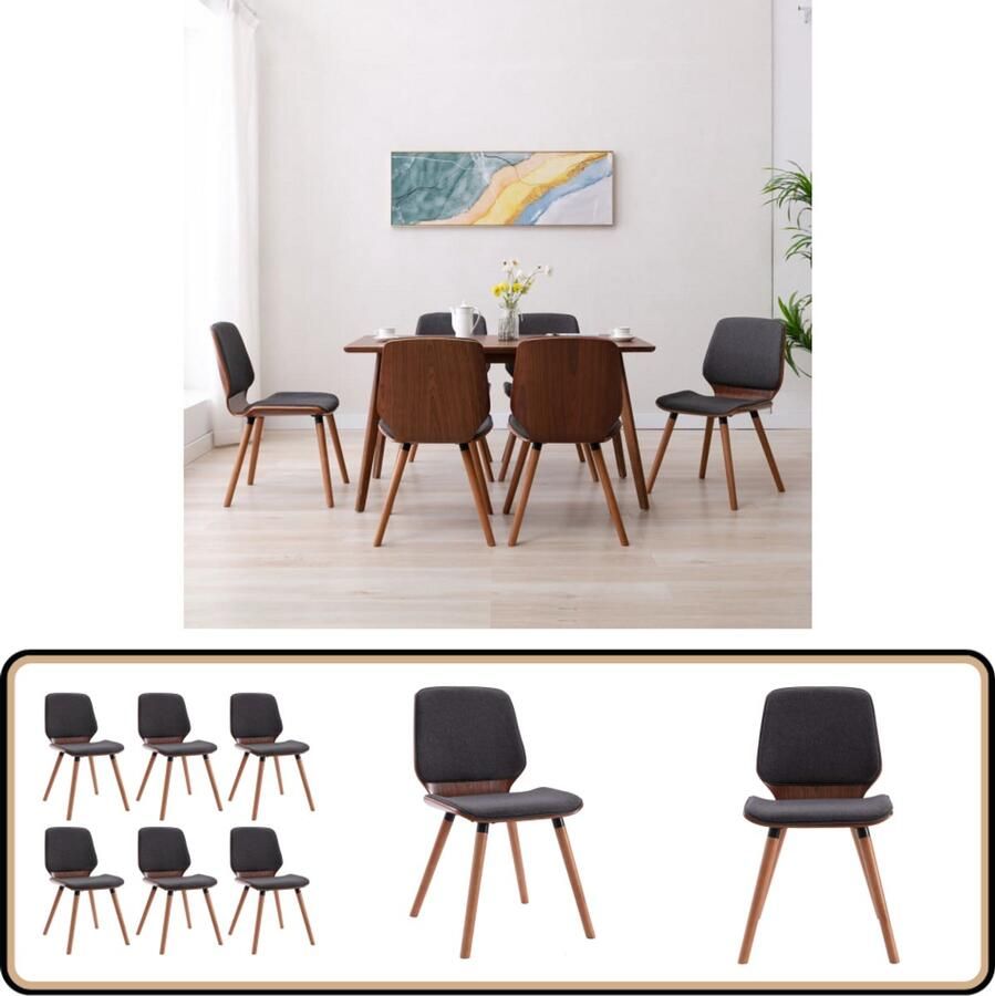 VidaXL Eetkamerstoelen 6 stuks Stof Grijs Eettafelstoelen Eetkamerstoelen Design Meubels Moderne Stoelen Grijze Stoelen