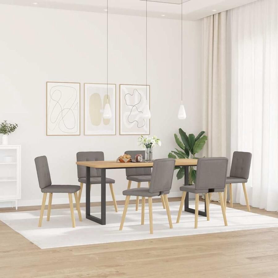 VidaXL Eetkamerstoelen 6 stuks Stof Taupe Eettafelstoel Eetkamerstoel Comfortabele Stoel Luxe Stoel Taupe Stoel - Foto 2