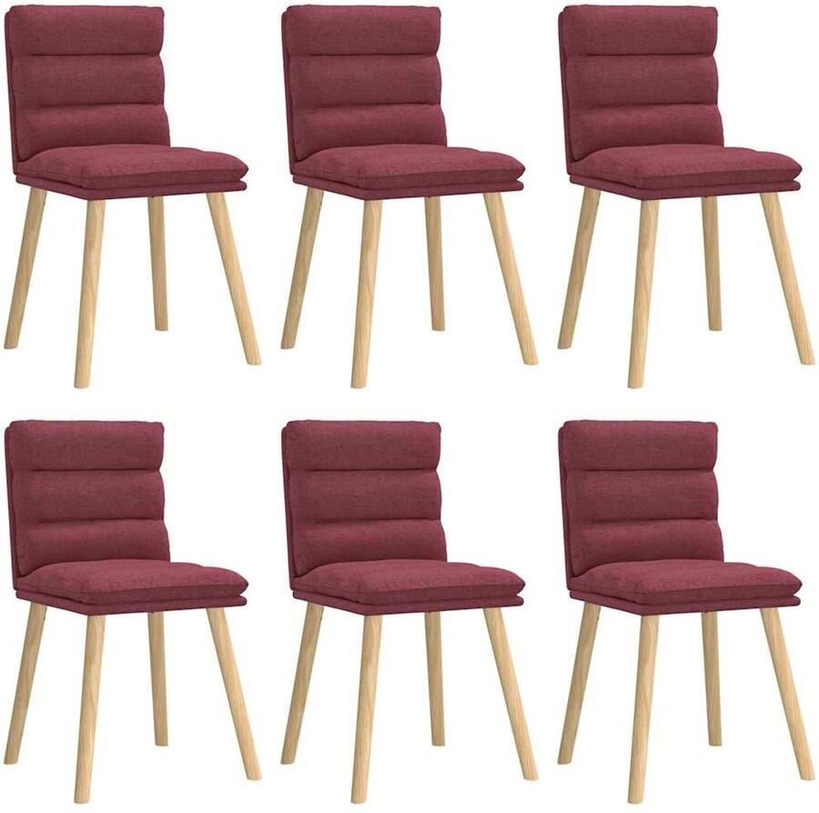 VidaXL Eetkamerstoelen 6 stuks Wijnrood Stof Eetzit Eetkamerstoel Comfortabele Stoel Wijnrood Meubilair Dining Chair