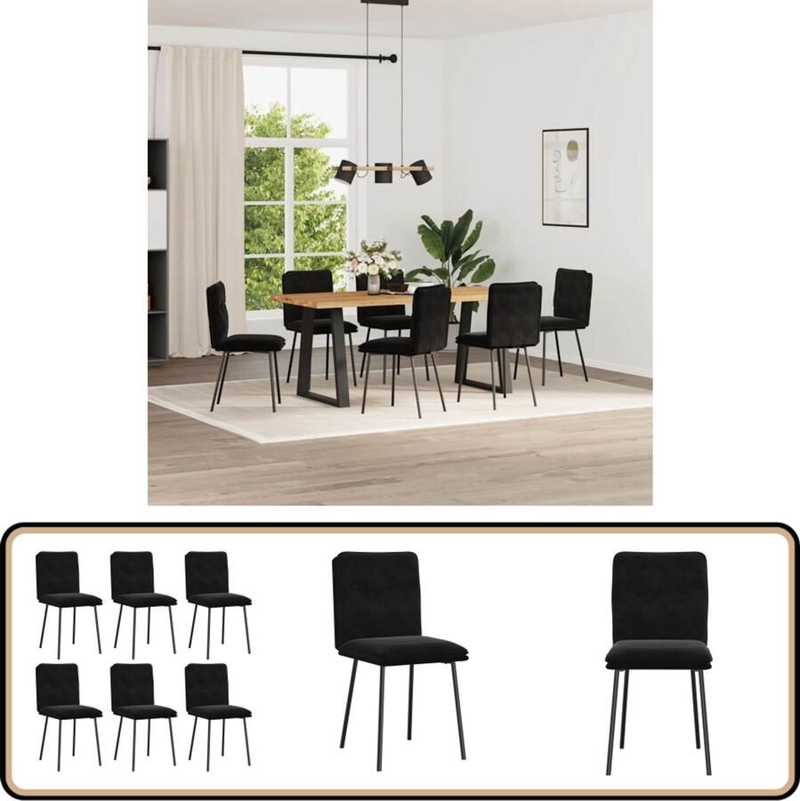 VidaXL Eetkamerstoelen 6 stuks Zwart Fluweel Eettafelstoel Eetkamerstoel Velours Stoel Zwarte Stoel Comfortabele Stoel