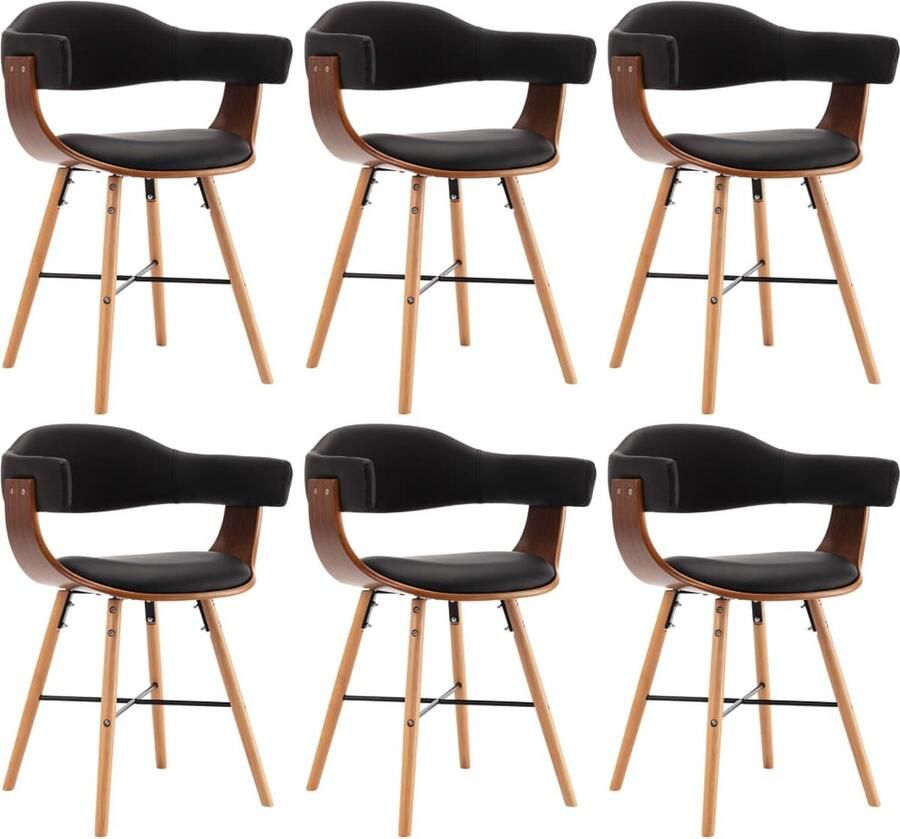 VidaXL Eetkamerstoelen 6 stuks Zwart Kunstleer Eetkamerstoel Kunstleder Zwart Modern Comfortabel Armleuningen Set Van 6 - Foto 2
