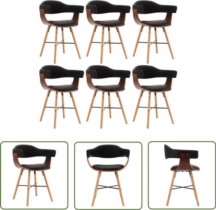 VidaXL Eetkamerstoelen 6 stuks Zwart Kunstleer Eetkamerstoel Kunstleder Zwart Modern Comfortabel Armleuningen Set Van 6
