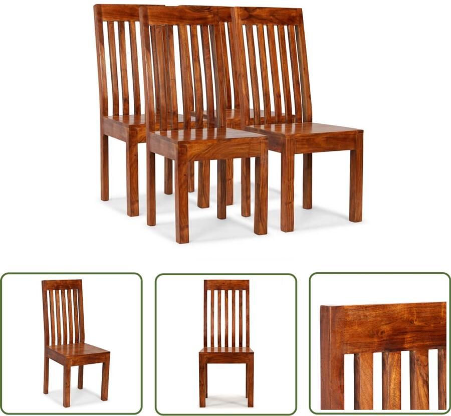 VidaXL Eetkamerstoelen Acaciahout 4 stuks Eetkamerstoelen Acacia Meubels Houten Stoelen Bruine Stoelen Design Stoelen Moderne Stoelen Unieke Stoelen - Foto 2