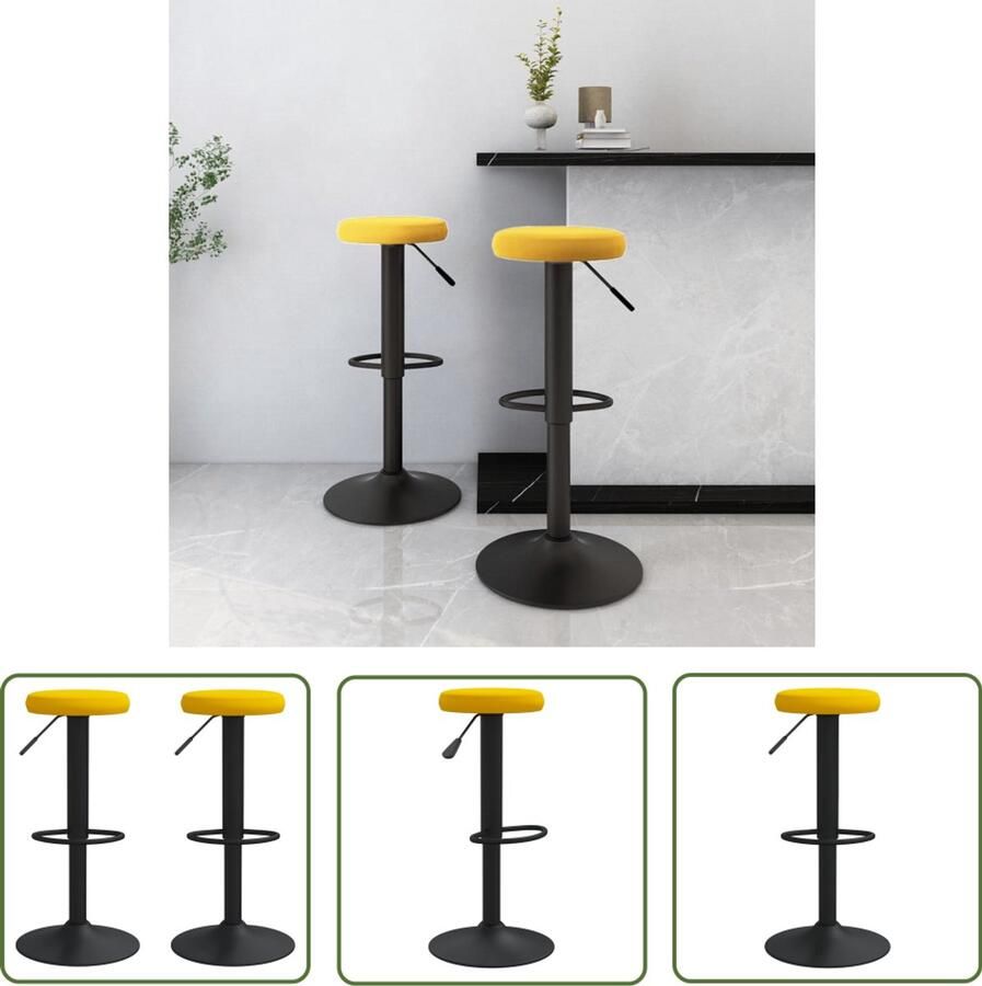 The Living Store Barkrukken 2 st fluweel mosterdgeel Barkrukken Eetkamerstoelen Barstoelen Fluweel Stoel Mustard Yellow