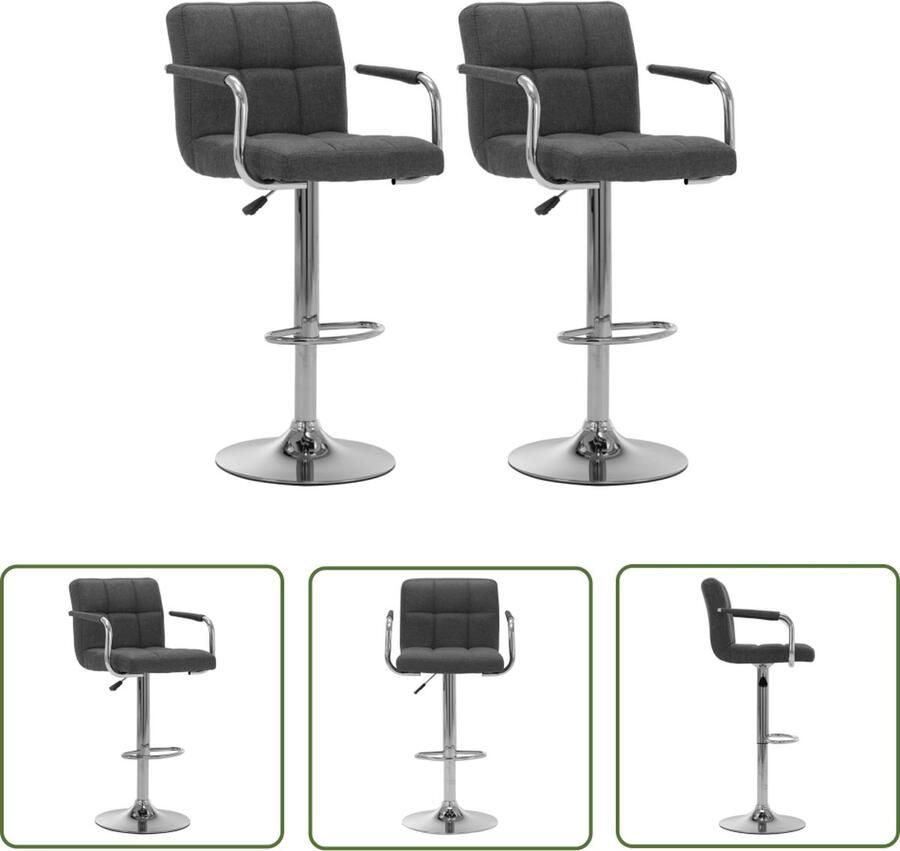 The Living Store Barstoelenset Donkergrijs 53 x 52 x (92-112) cm Verchroomd stalen frame en stoffen bekleding Barstühlen Eetkamerstoelen Moderne Stoelen Design Meubels Lounge Stoelen - Foto 3