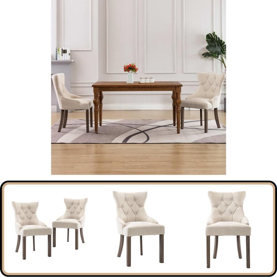 VidaXL Eetkamerstoelen Beige Set van 2 Eettafelstoelen Eetkamerstoelen Design Meubels Beige Meubels Houten Stoelen Stoffen Stoelen Comfort Stoelen Salon Meubilair Woonkamer Meubels Living Room Furniture