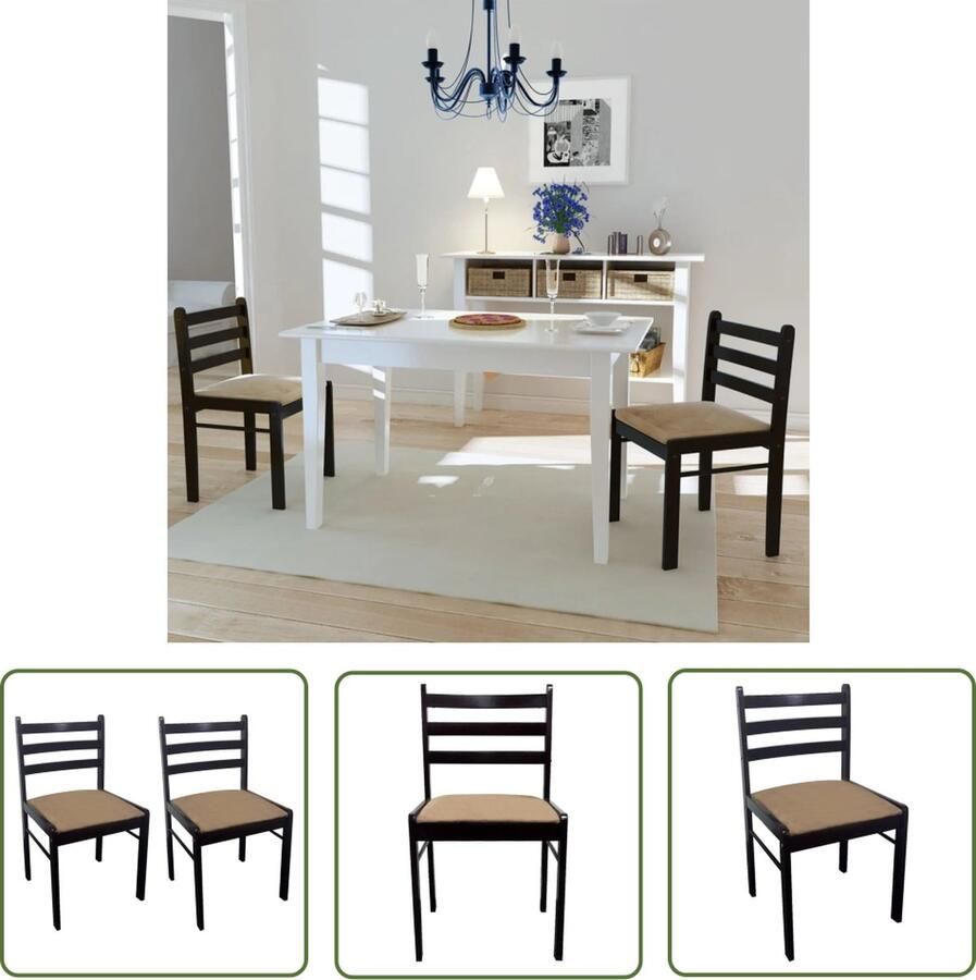 The Living Store Eetkamerstoelen 2 st massief rubberwood en fluweel bruin Houten Eetkamerstoelen Bruin Rubberwood Meubels Vintage Stoelen Landelijke Stoelen - Foto 2