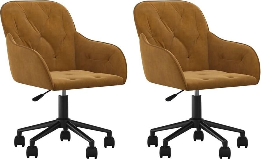 VidaXL Eetkamerstoelen Fluweel Draaibaar 2 stuks Eetkamerstoel Fluweel Stoel Bruine Stoel Draaistool Bureaustool Ergonomische Stoel Kantoorstoel
