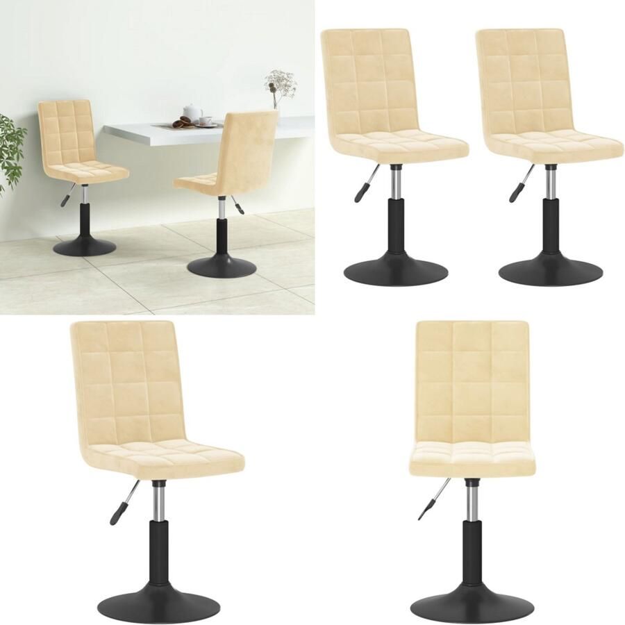 VidaXL -Eetkamerstoelen-draaibaar-2-st-fluweel-crèmekleurig - Foto 2