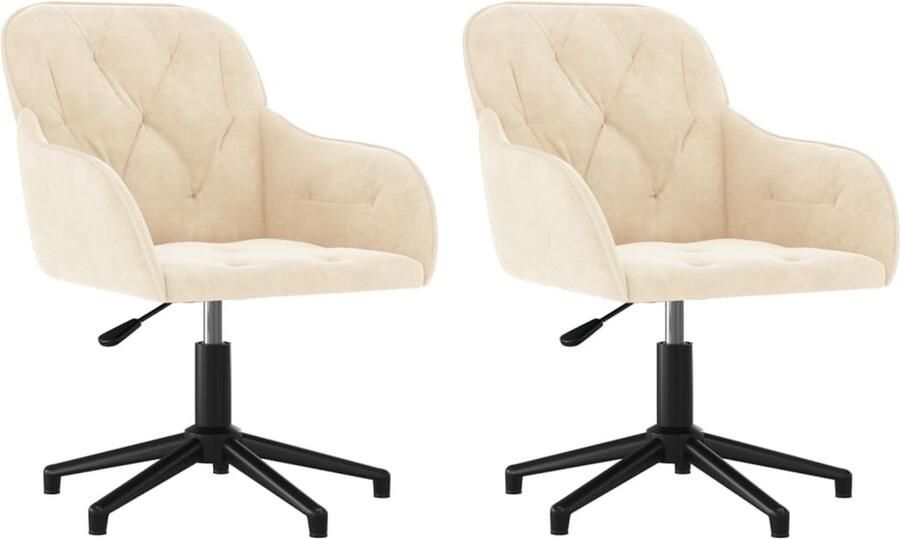 VidaXL Eetkamerstoelen draaibaar 2 st fluweel crÃ¨mekleurig