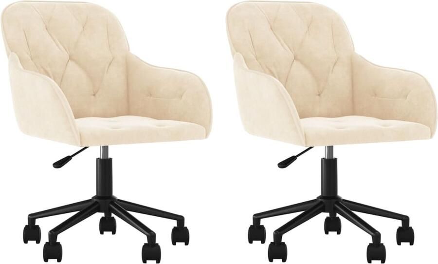 VidaXL Eetkamerstoelen draaibaar 2 st fluweel crÃ¨mekleurig - Foto 2