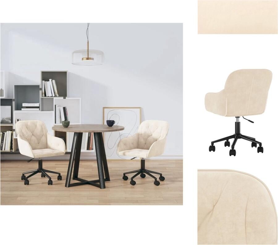 VidaXL Eetkamerstoel Eetkamerstoelen Eetstoel Stoel Eetkamerstoelen draaibaar 2 st fluweel crèmekleurig