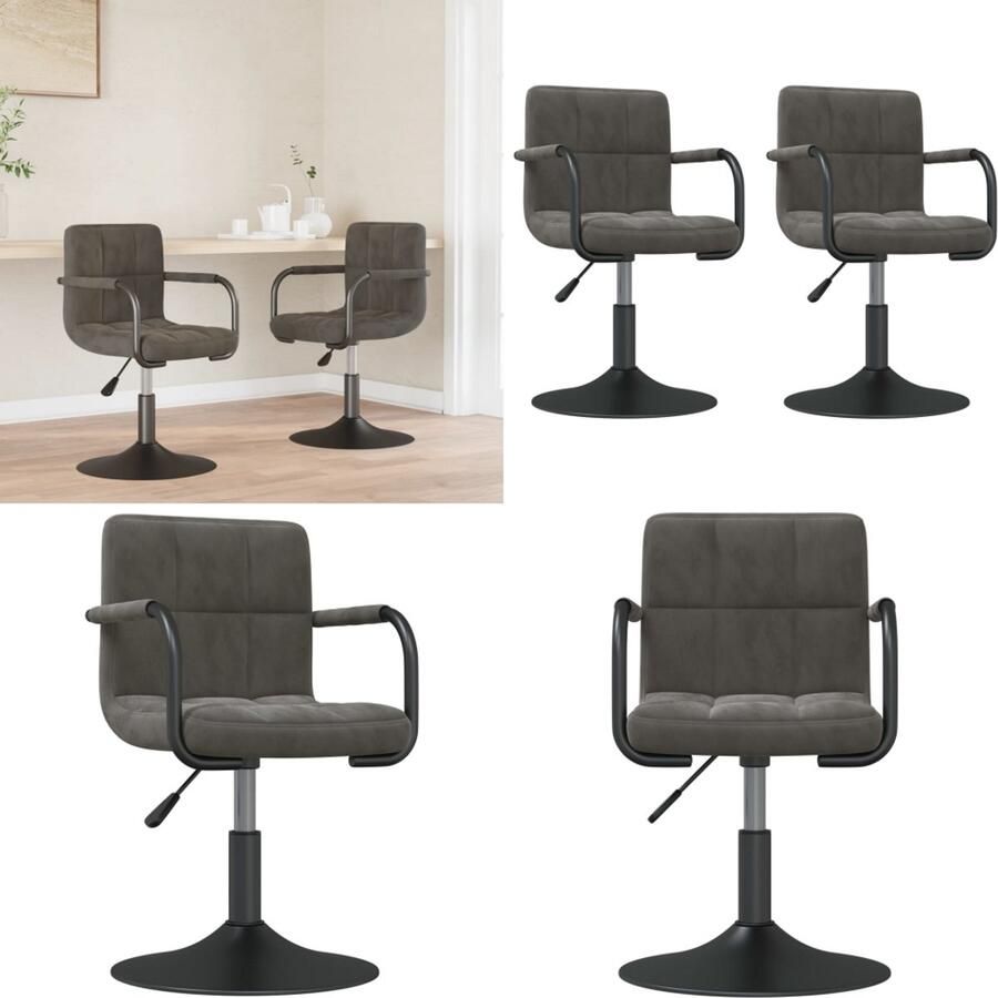 VidaXL Eetkamerstoelen draaibaar 2 st fluweel donkergrijs Eetkamerstoel Eetkamerstoelen Keukenstoelen Keukenstoel