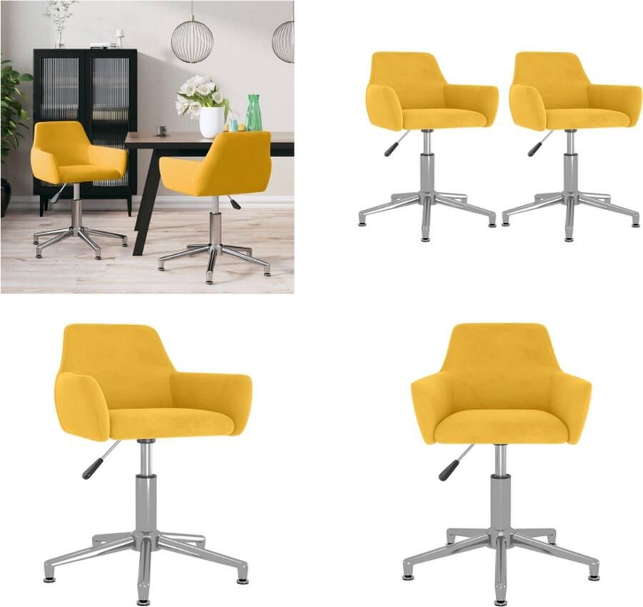 VidaXL Eetkamerstoelen draaibaar 2 st fluweel geel Draaibare Eetkamerstoel Draaibare Eetkamerstoelen Stoel Eetstoel