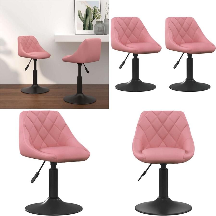 VidaXL Eetkamerstoelen draaibaar 2 st fluweel roze Eetkamerstoel Eetkamerstoelen Keukenstoelen Keukenstoel