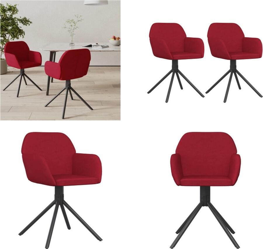 VidaXL Eetkamerstoelen draaibaar 2 st fluweel wijnrood Draaibare Eetkamerstoel Draaibare Eetkamerstoelen Eetkamerstoel Keukenstoel