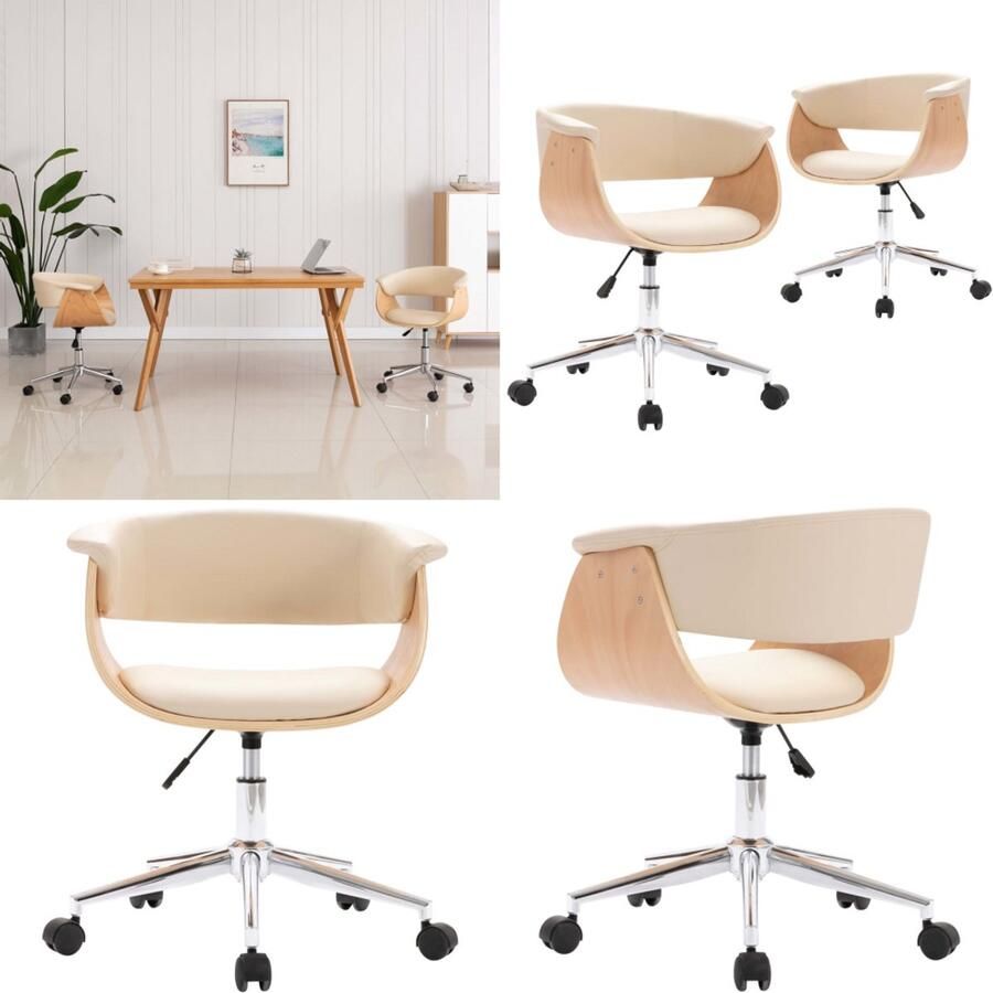 VidaXL The Living Store Eetkamerstoelen draaibaar 2 st kunstleer crèmekleurig Eetkamerstoel Draaistool Creme Fauteuil Luxe Stoel Comfortabele Stoel - Foto 2