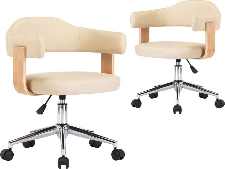 VidaXL Eetkamerstoelen draaibaar 2 st kunstleer crÃ¨mekleurig