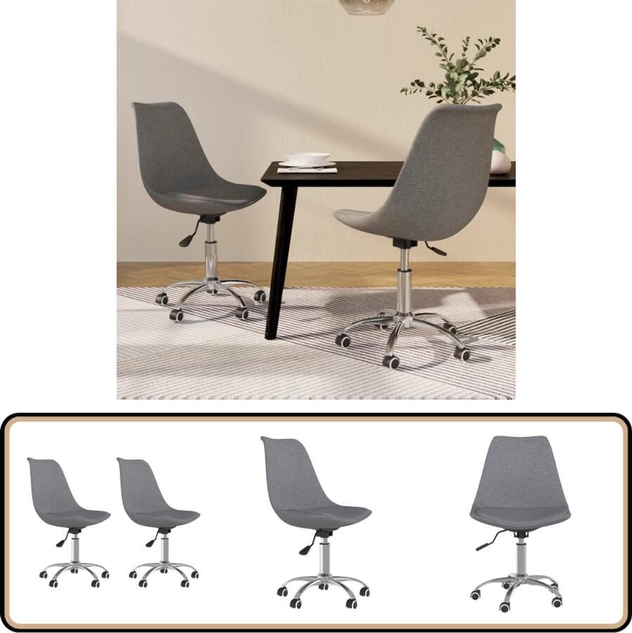 VidaXL Eetkamerstoelen Draaibaar 2 stuks Lichtgrijs Eetkamerstoel Draaibare Stoel Lichtgrijs Meubilair Comfortabele Stoel Gasveer Mechanisme