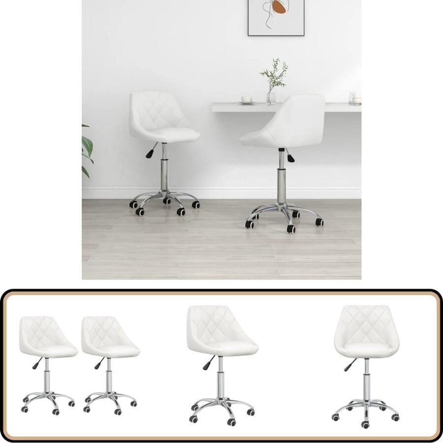 VidaXL Eetkamerstoelen Draaibaar 2 stuks Wit Draaibare Eetkamerstoelen Kunstleder Meubels Witte Eetkamerstoelen Moderne Eetkamerstoelen - Foto 2