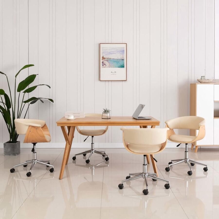 VidaXL Eetkamerstoelen draaibaar 4 st kunstleer crèmekleurig Eetkamerstoel Eetkamerstoelen Keukenstoelen Keukenstoel