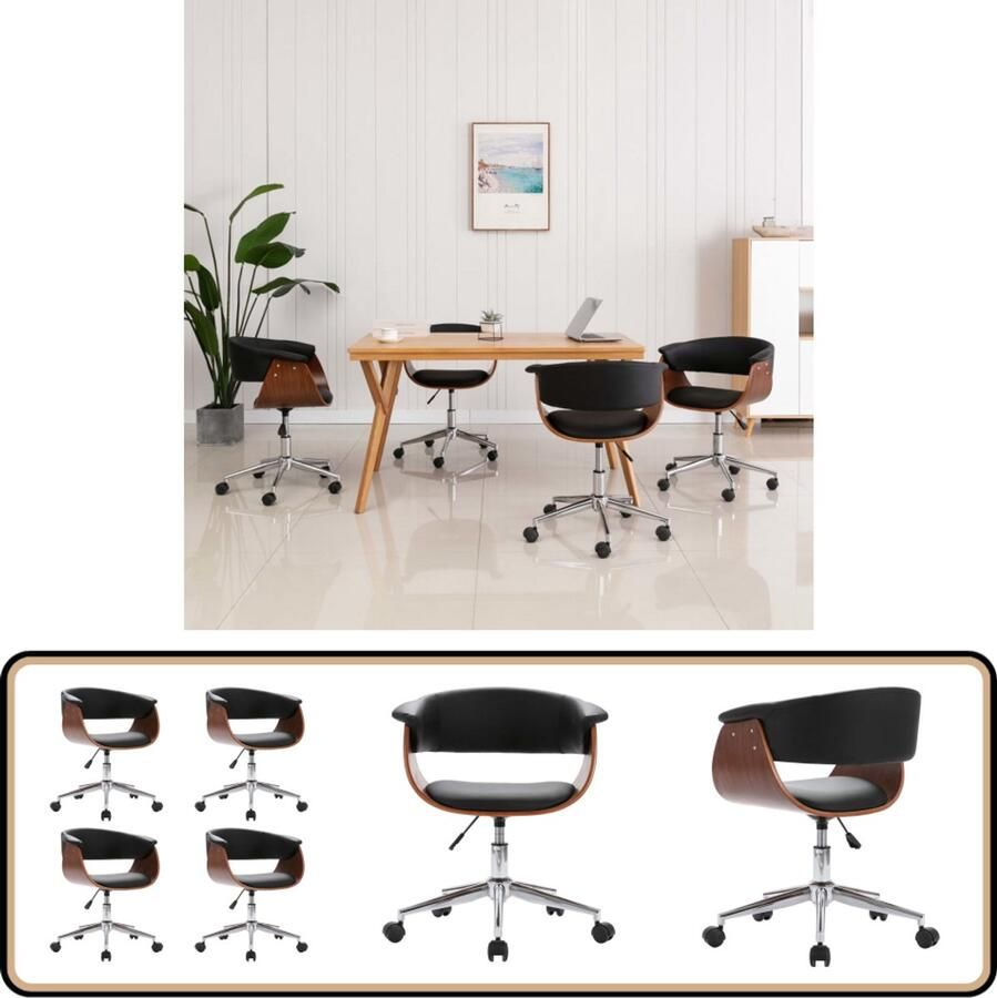 VidaXL Eetkamerstoelen Draaibaar 4 stuks Zwart Eetkamerstoelen Zwarte Stoelen Draaibare Stoelen Kunstleder Meubels Eetkamer Sets