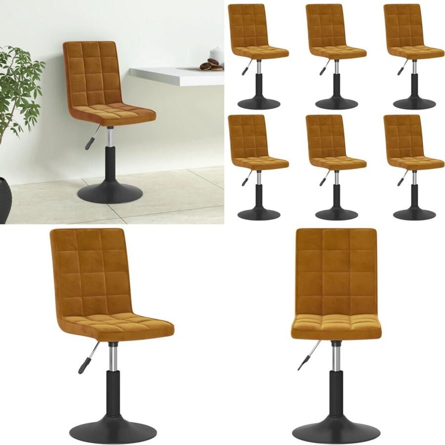 VidaXL Eetkamerstoelen draaibaar 6 st fluweel bruin Eetkamerstoel Eetkamerstoelen Stoel Stoelen