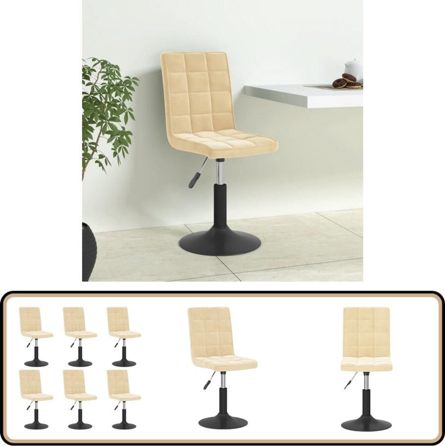 VidaXL Eetkamerstoelen Draaibaar 6 stuks crème Draaistool Eetkamerstoel Velvet Fauteuil Creme Kleur Moderne Stoel