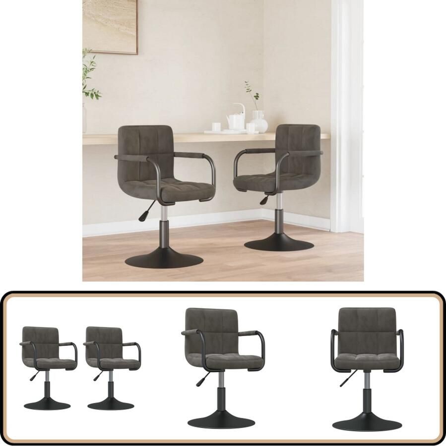 VidaXL Eetkamerstoelen Draaibaar Fluweel 2 stuks Draaibare Eetkamerstoel Eetkamerstoelen Fluweel Stoel Zwarte Metalen Stoel Gastentoels