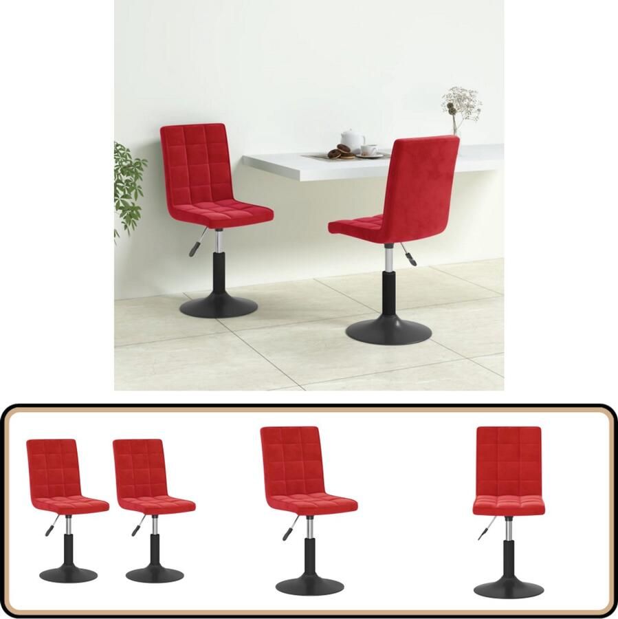 VidaXL Eetkamerstoelen Draaibaar Fluweel 2 stuks Draaibare Eetstoel Eetkamerstoel Fluweel Stoel Zwarte Eetkamerstoel Rode Eetkamerstoel